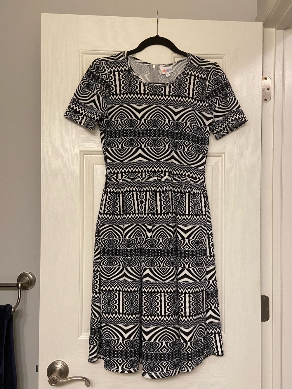 LuLaRoe Black and White Geometric Fit & Flare Dress